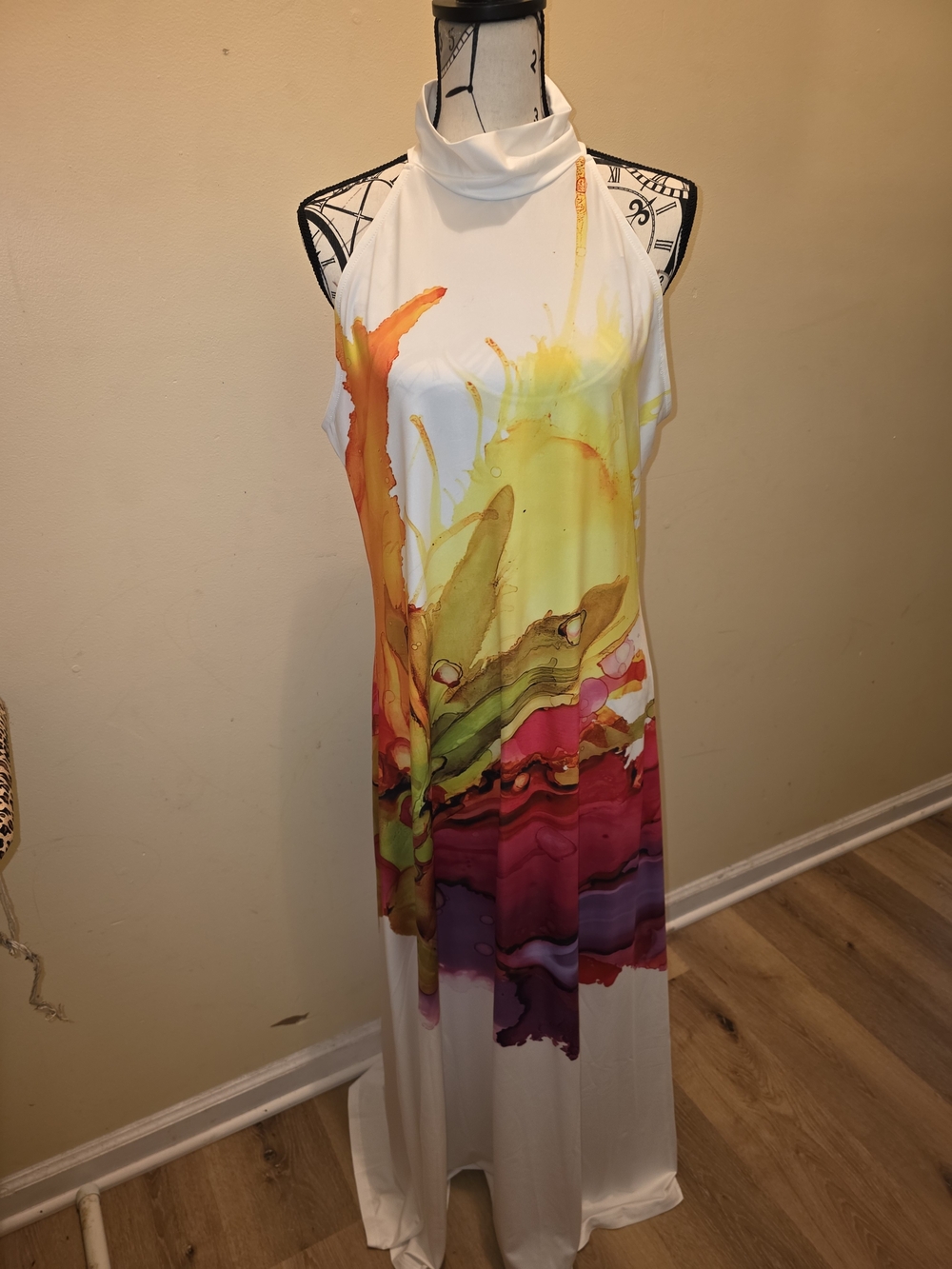 STYLEWE White Maxi Dress with Vibrant Watercolor Print